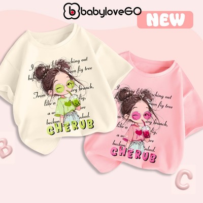 Áo thun bé gái BabyloveGO áo phông cộc tay cổ tròn siêu xinh chất cotton mềm nhẹ thoáng mát cho bé 1-10 tuổi