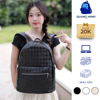 [GIÁ MỞ BÁN] Balo da PU trơn hoạt tiết kẻ caro thời trang nam nữ nhiều ngăn, form đứng, chống nước, đựng vừa laptop 15,