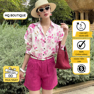  Sơ Mi Tơ Linen Họa Tiết Hoa Nhỏ Hồng Thiết Kế MQ Boutique Nữ Dài Tay Chất Vải Mềm Mát Nhẹ Cao Cấp 