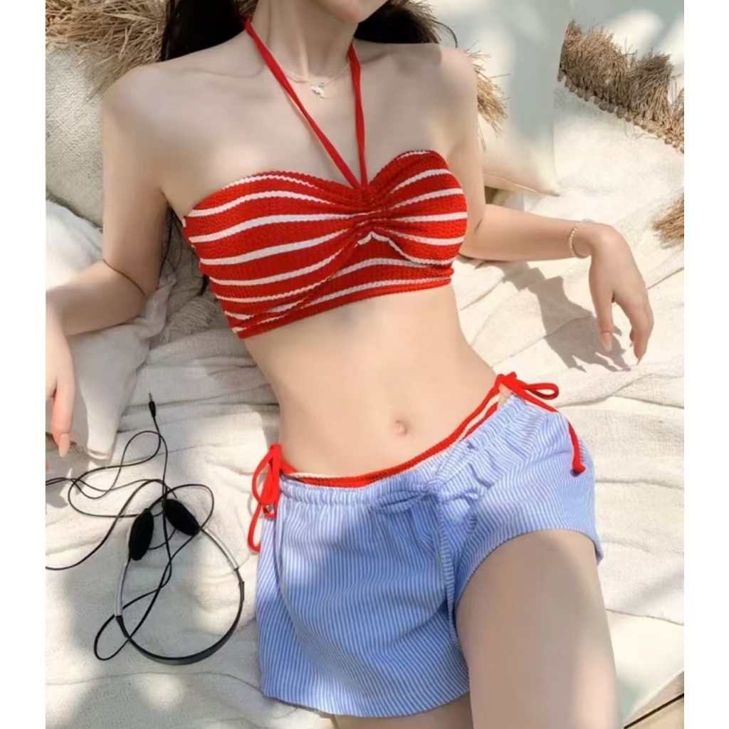 Bikini đi biển 2 chi tiết họa tiết kẻ sọc sẵn đệm ngực, Bikini 2 mảnh đi bơi,đi biển 3 màu hottrend <55kg - H27 | BigBuy360 - bigbuy360.vn