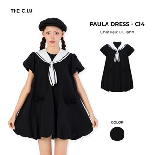 Đầm babydoll tay phồng cổ thủy thủ THE C.I.U, váy kiểu dáng rộng dù thun dễ thương phong cách nữ sinh- Paula Dress - C14