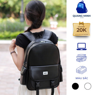 Balo da PU form đứng chống nước nhiều ngăn thời trang unisex đựng laptop 15.6 inch đi học