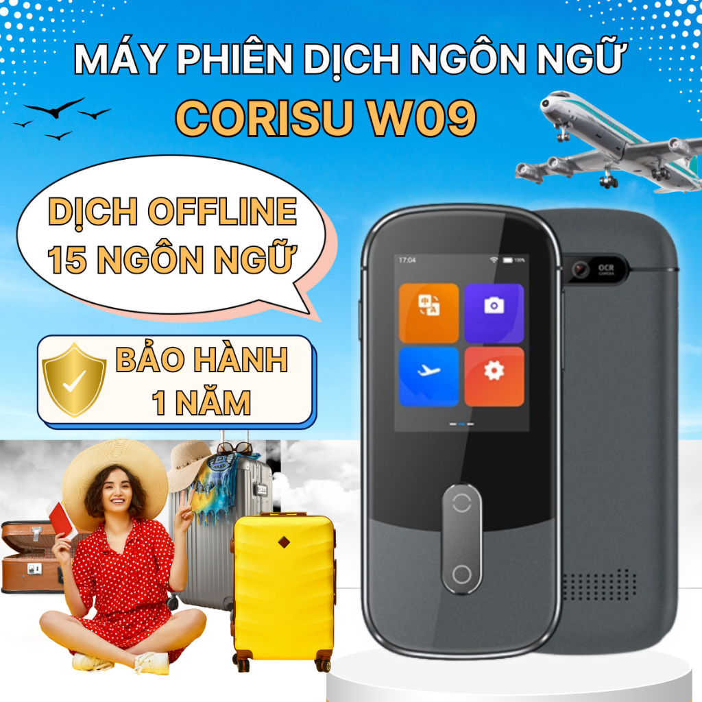 Máy phiên dịch Corisu W09 dịch ngôn ngữ thông minh, dịch không cần mạng 15 ngôn ngữ, dịch ảnh, dịch giao tiếp