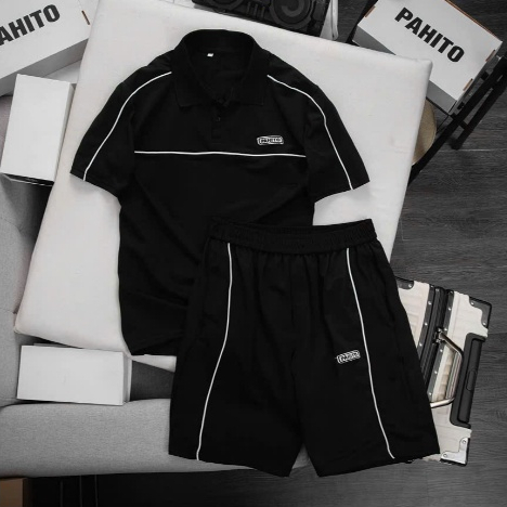 Bộ Quần áo Nam Cổ Polo Phối Sọc Viền Vai Pahito BTT02 Cotton Cá sấu Thoáng Mát, Co giãn 4 chiều