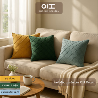Gối tựa sofa tựa lưng vuông 45x45 nhung mềm cao cấp họa tiết trám chéo hiện đại
