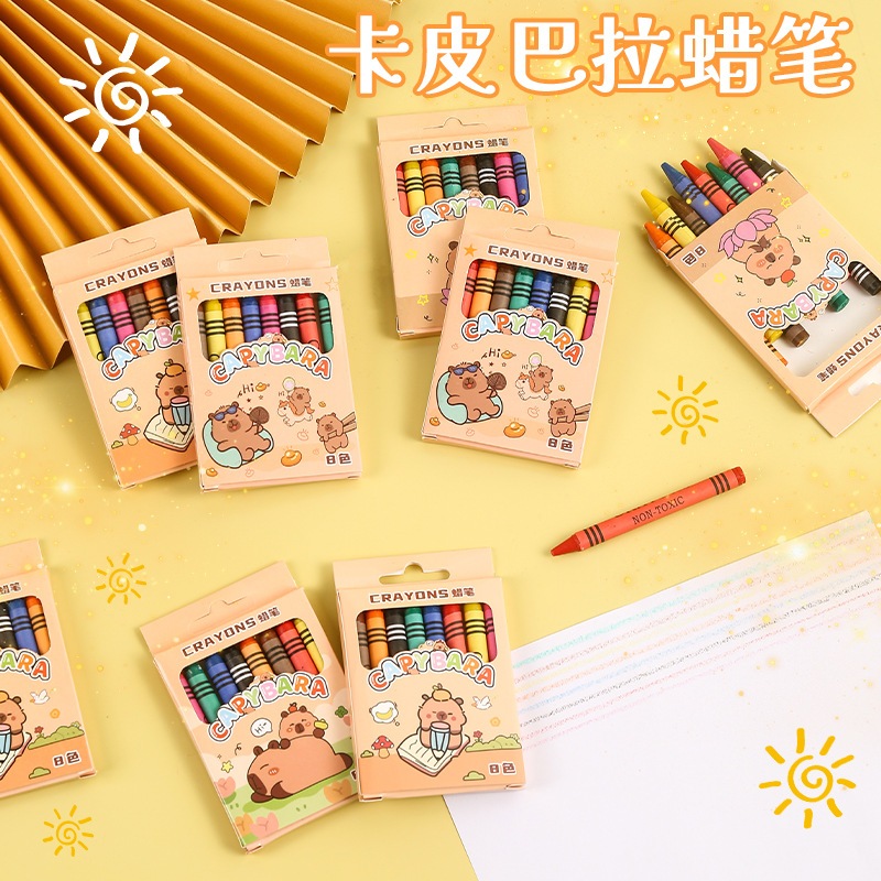 ( sỉ 6K )Bút sáp màu 8 màu Capybara, bút màu sáp dễ dương cho bé