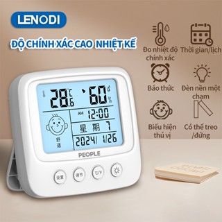 Nhiệt kế đo nhiệt độ phòng điện tử LENODI, độ ẩm, báo thời gian, cảnh báo cảm xúc có đèn led
