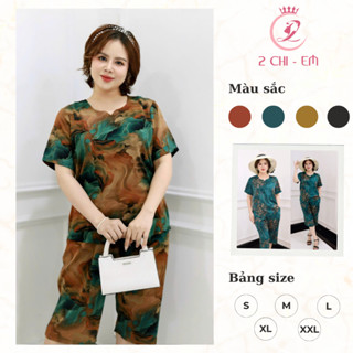 Set đồ bộ trung niên lụa Hàn co giãn NiNa 19 dáng quần lửng, tặng mẹ – Mặc ở nhà mát mẻ, đi ra ngoài vẫn đẹp dịu dàng