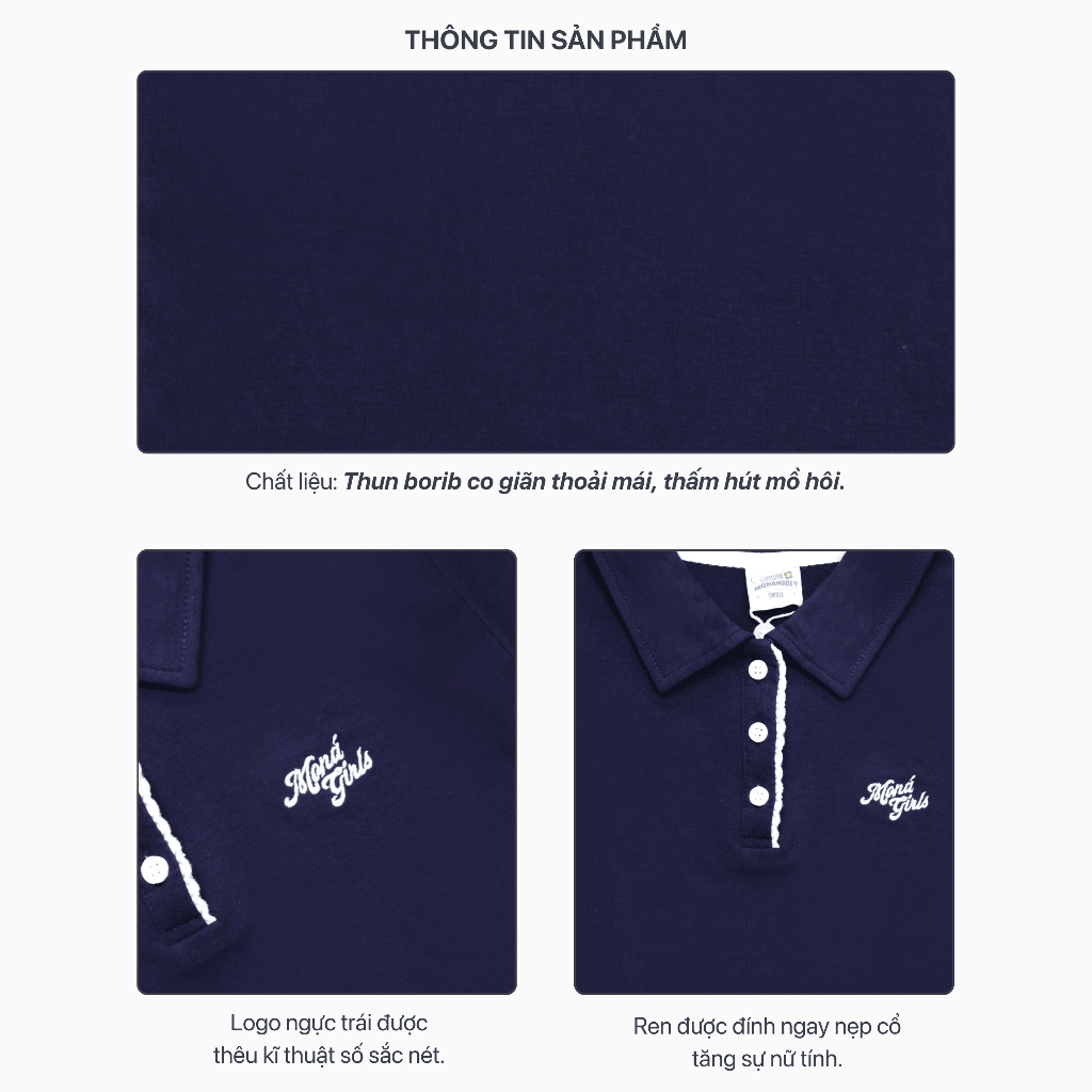 Áo polo nữ MONÁ ôm dáng tay ngắn hoạ tiết thêu logo Moná Girls - NELLY VER TAY NGẮN | BigBuy360 - bigbuy360.vn