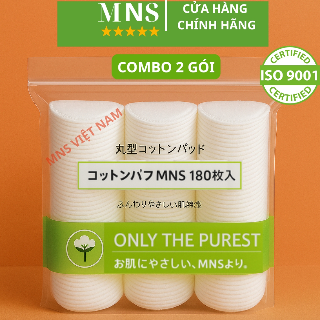 Bông tẩy trang MNS tròn 180 miếng cao cấp, mềm mịn, an toàn cho mọi loại da.