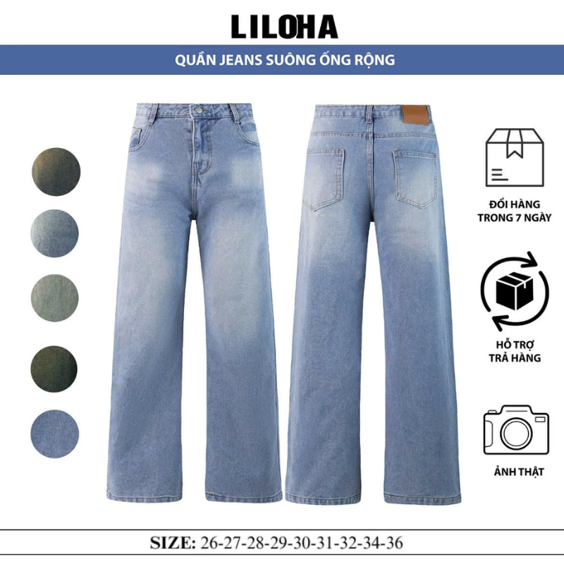 QUẦN JEANS XUÔNG ỐNG ĐỨNG LILOHA WASH NHIỀU MÀU QX01 | BigBuy360 - bigbuy360.vn