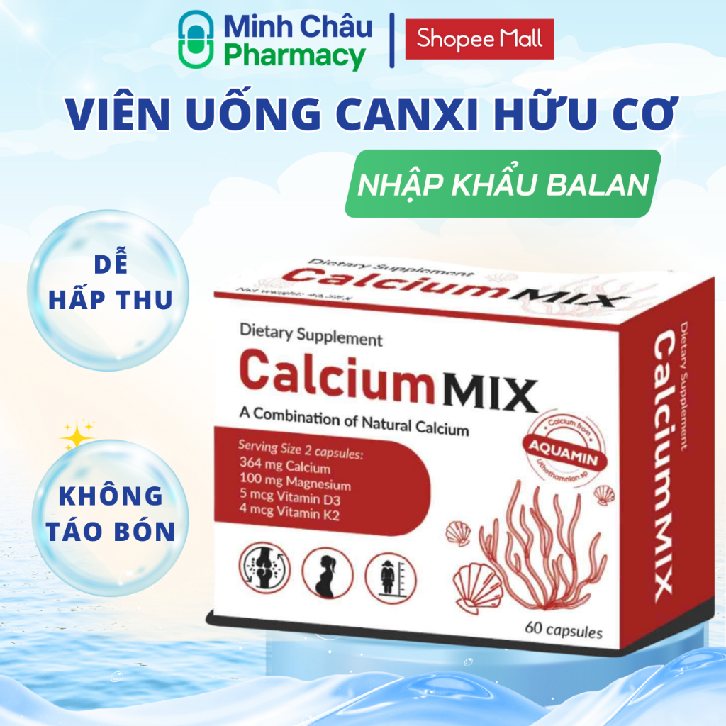 Viên uống bổ sung Canxi & Vitamin D3K2  cho mẹ bầu, mẹ sau sinh, người lớn tuổi Calxium Mix khẩu BaLan, 60V/30V