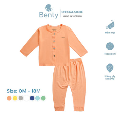 Bộ dài tay cài thẳng BENTY chính hãng cao cấp quần đáp đũng 1 mặt sau, đồ bộ trẻ em mềm mịn mát