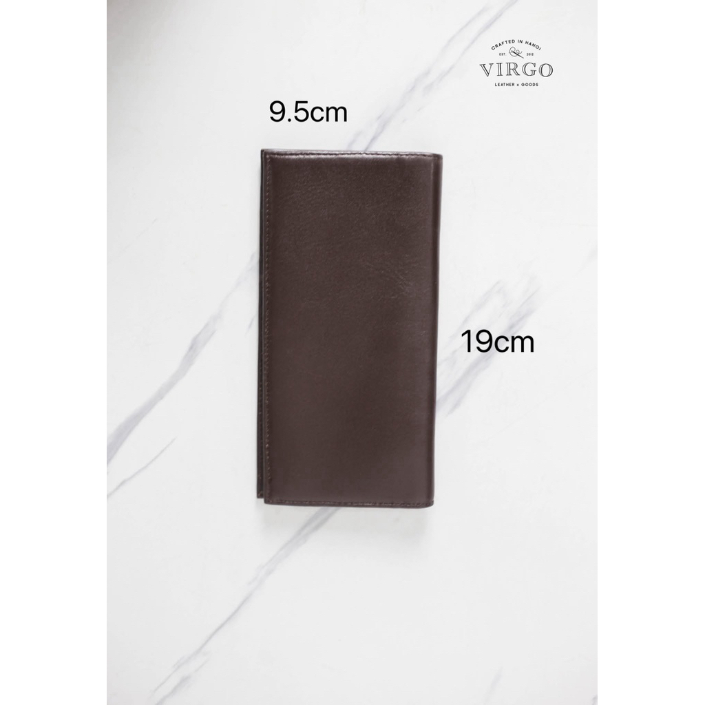 VÍ DA BÒ MÀU NÂU 19x9.5cm - Toshi Wallet - Ví Nam, Ví nữ Unisex, Virgo Wallet, ví da thậ
