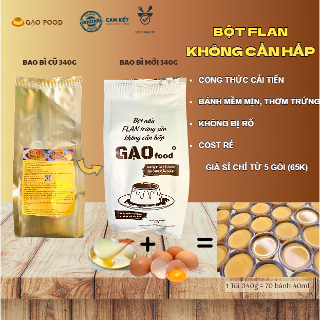 Bột Flan Gạo Food 340g nấu KHÔNG CẦN HẤP (Vẫn dùng trứng, sữa - cost thấp)