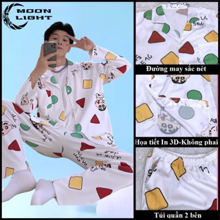 Bộ đồ ngủ nam DÀI TAY vải lụa satin mềm mại thoáng mát họa tiết hình Hình Shin Mã 80