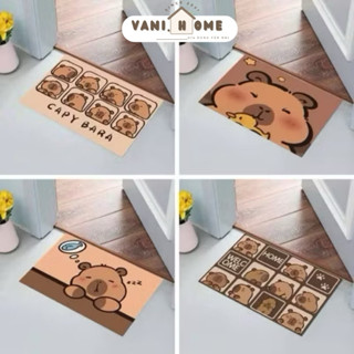 Thảm chùi chân trải sàn hoạ tiết hình Capybara 3D 60x40cm- Thảm nỉ lau chân hoạt hình capybara chống trượt mẫu vuông