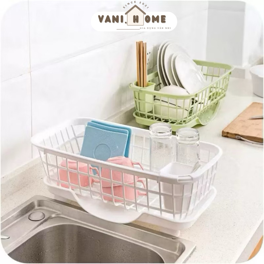 Khay kệ rổ úp chén dĩa bát đũa muỗng có khay hứng nước thông minh tiện lợi (size lớn) - Rổ úp chén b