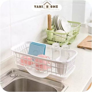  Khay kệ rổ úp chén dĩa bát đũa muỗng có khay hứng nước thông minh tiện lợi  size lớn  - Rổ úp chén bát rửa chén đa năng 