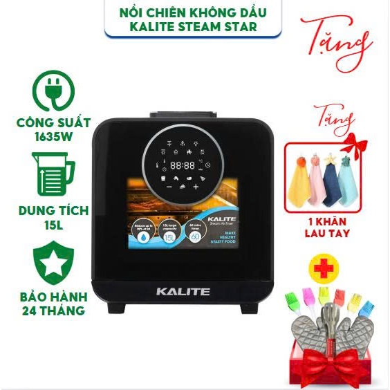  Nồi chiên không dầu hơi nước Kalite Steam Star Dung tích 15 lít Công suất 1635W - Bảo hành 24 tháng 