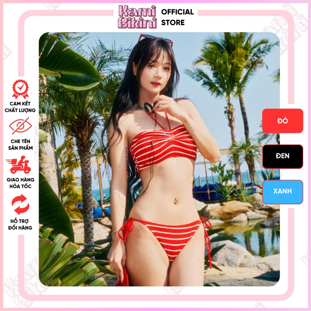 Bikini đi biển 2 chi tiết họa tiết kẻ sọc sẵn đệm ngực, Bikini 2 mảnh đi bơi,đi biển 3 màu hottrend <55kg - H27 | BigBuy360 - bigbuy360.vn