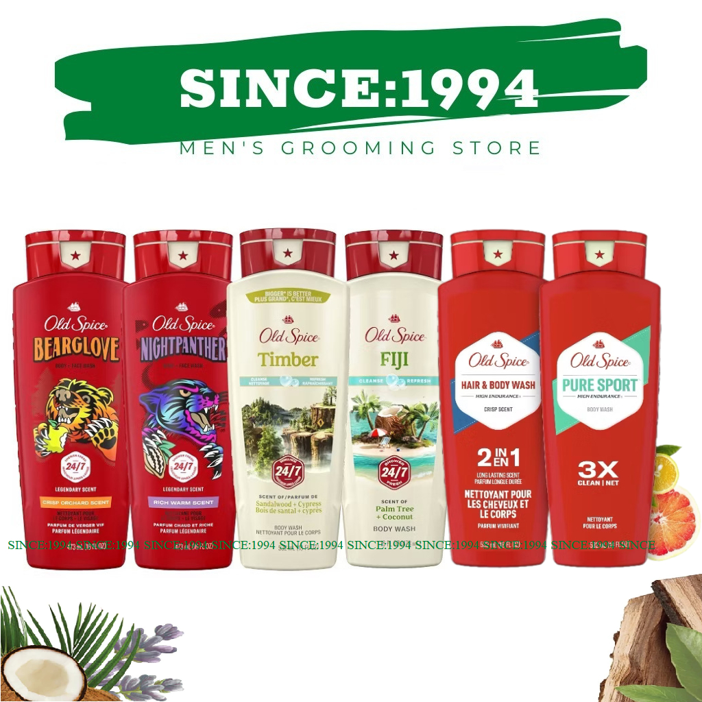 Sữa tắm dạng Gel Old Spice 473ml Bearglove Fiji Wolfthorn Pure Sport Fresh Tắm gội 2in1 532ml