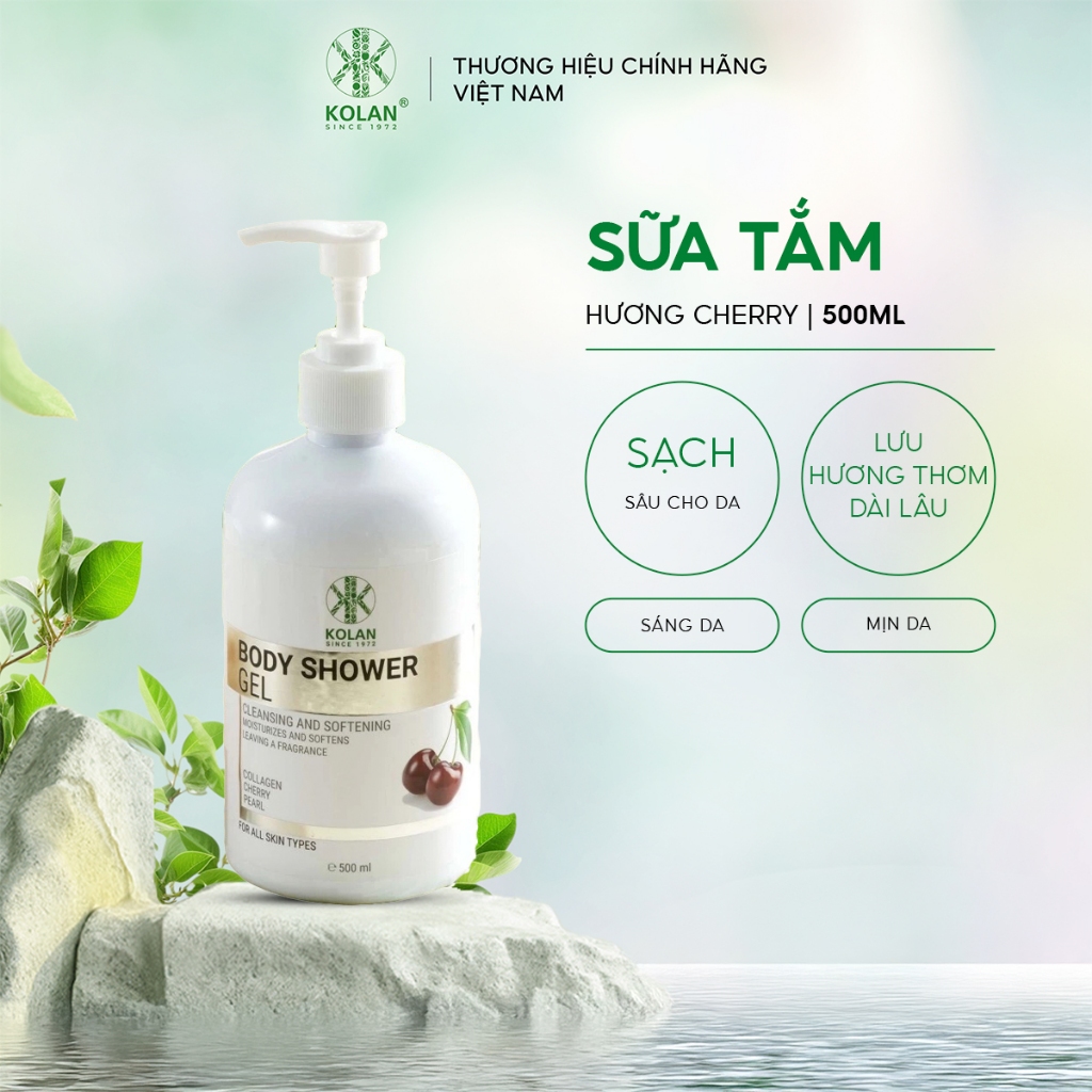 Sữa Tắm KOLAN 500ml, Chiết Xuất Cherry, Làm Sạch Da, Dưỡng Ẩm, Lưu Hương Lâu