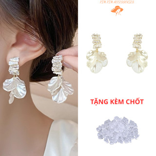 Bông Tai Nữ Dáng Dài Cánh Hoa Rũ Phối Đá Trắng – Thiết Kế Sang Trọng, Cá Tính Dễ Thương