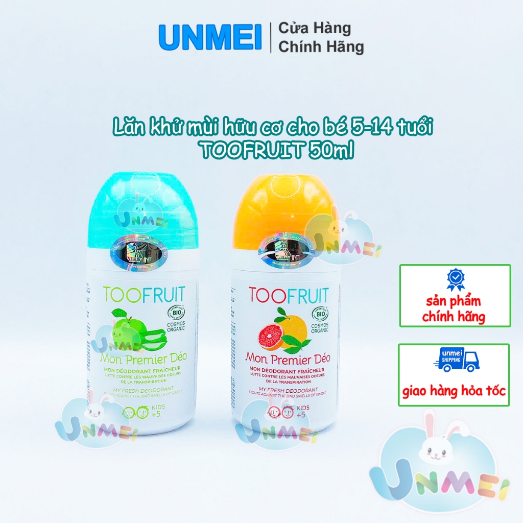 Lăn khử mùi hữu cơ TOOFRUIT 50ml dành cho bé từ 5 tuổi Hương Táo/Hương Bưởi - Chứng Nhận Hữu Cơ BIO