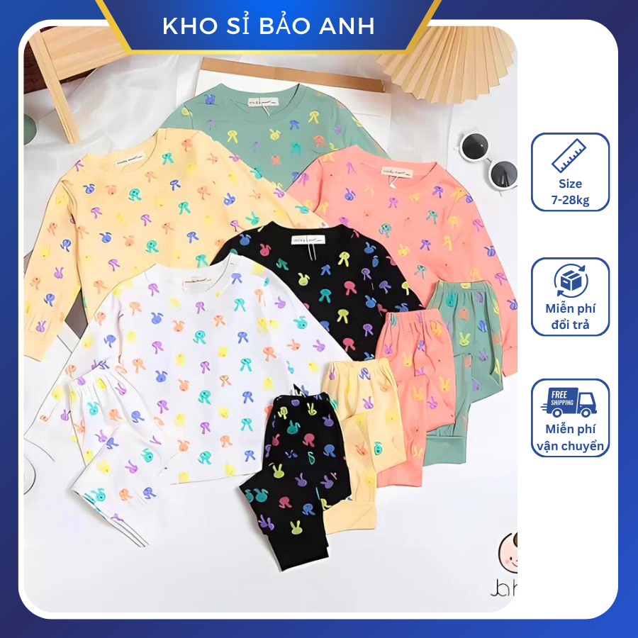 [Bé 9-28kg] Bộ dài tay thun lạnh in thỏ Minky Mom chất mềm mịn mát cho bé trai bé gái từ 9-28kg