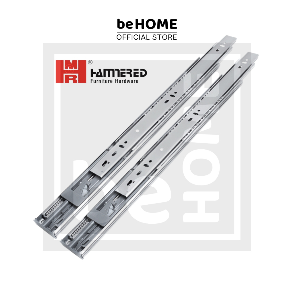 [HMR 4513] Ray bi HAMMERED Nhấn mở tự động - Ray trượt ngăn kéo 3 tầng giảm chấn đóng mở dễ dàng khô