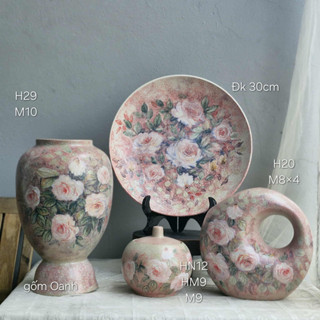  bình hoa hồng vẽ tay tỉ mỉ thủ công trên nền men khô thích hợp cắm hoa decor làm quà tặng gốm Bát Tràng cao cấp 