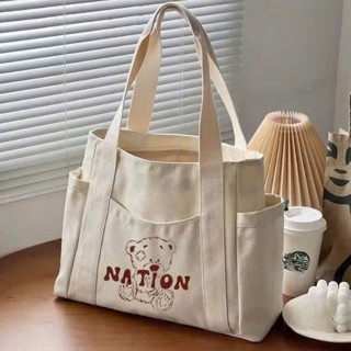 Túi xách vải Canvas tote CITY LIFE phong cách thời trang nữ đi học đi chơi có ngăn phụ túi đeo vai đựng vừa khổ A4 lapto