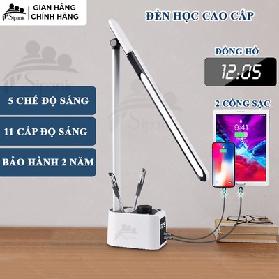 Đèn học cao cấp, Sipanic Tx221 kèm đồng hồ và có cổng sạc ra cắm điện 5 chế độ sáng chống cận