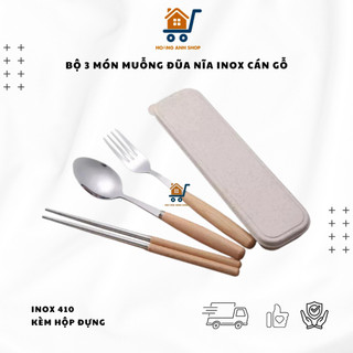 Bộ Muỗng Đũa Nĩa Inox Cán Gỗ / Cán Nhựa Nhiều Mẫu – Kèm Hộp Đựng, Tiện Lợi Mang Đi