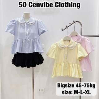 Áo Sơ Mi Nữ Dáng Babydoll Cổ Sen 2 Lá Phối Ren Cộc Tay Có Bigsize 45-75kg Phong Cách Korea (50 Cenvibe Clothing) #319