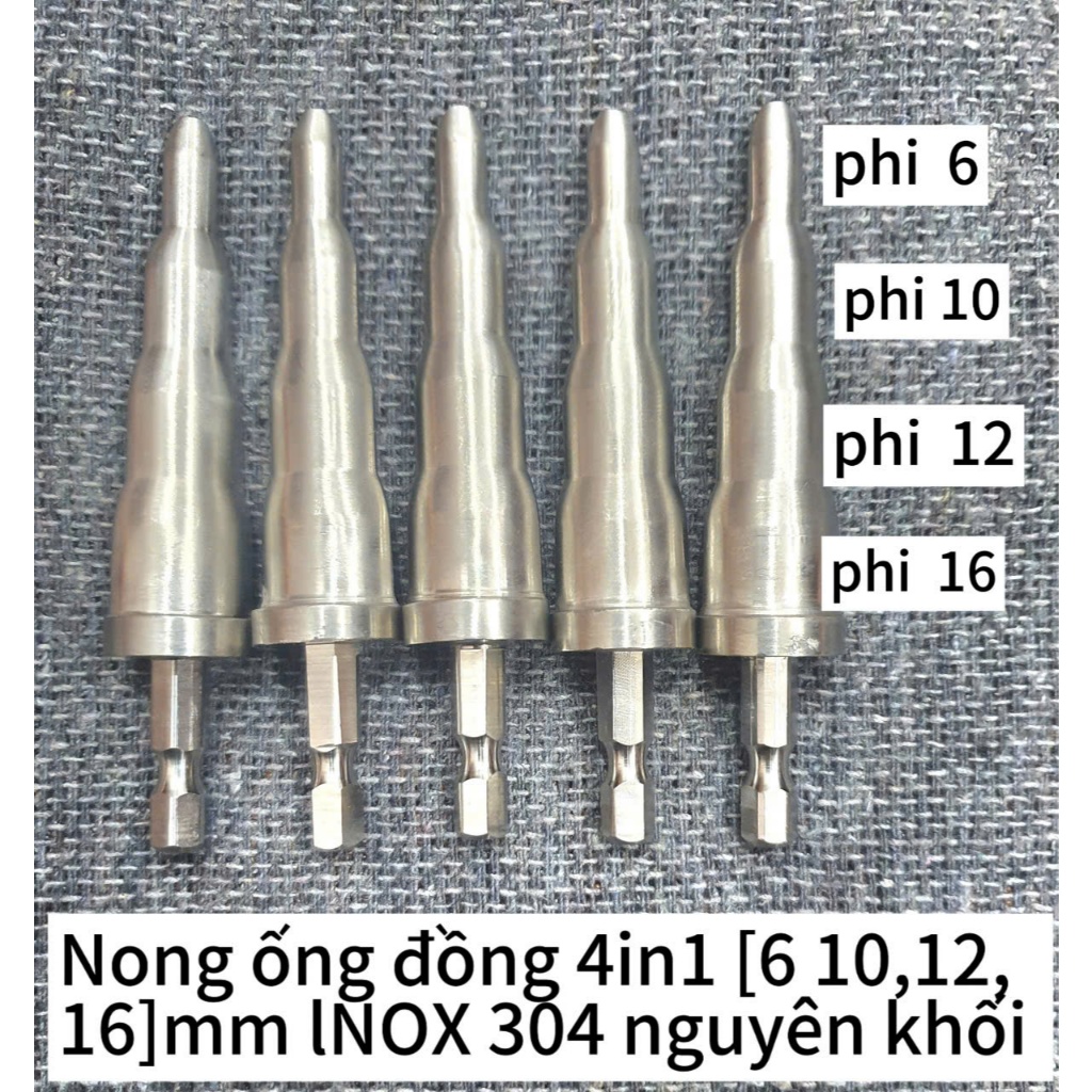 Nong ống đồng  4 in 1 (6 10-12-16 )mm INOX 304 nguyên khối, có đầu lục giác lắp máy khoan