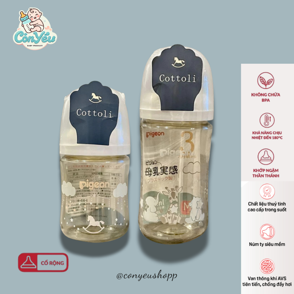 Bình Sữa Pigeon Thế Hệ 3 | Bình Sữa Nhựa PPSU| Bình Sữa Pigeon | Nội Địa Nhật | 160ml/240ml