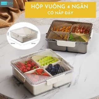 [FREE SHIP] HỘP NHỰA 4 NGĂN LỚN ĐỰNG THỰC PHẨM CÓ GIOĂNG CAO SU CHỐNG THẤM NƯỚC gọn gàng, tiện lợi khi sử dụng