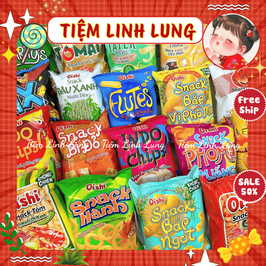[5 GÓI LỚN 32G] Bim bim Oishi (GÓI LỚN 32G) đủ vị hàng chính hãng, đồ ăn vặt