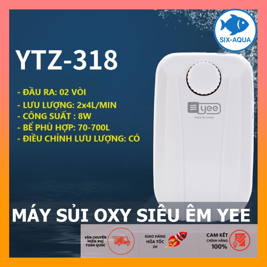 Máy Sủi Oxy Siêu Êm YEE 1 Vòi, 2 Vòi, 4 Vòi (Tặng Kèm Đá Sủi và Dây Sủi Chống Gập) Chỉnh Lưu Lượng