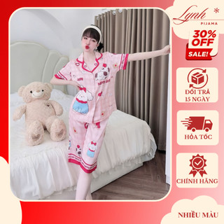   40-75Kg Đồ Bộ Pijama Nữ Quần Lửng  2  Tay Cộc Lụa Latin Siêu Mát Láng Mịn Mát Mẽ |Lynh Pijama 