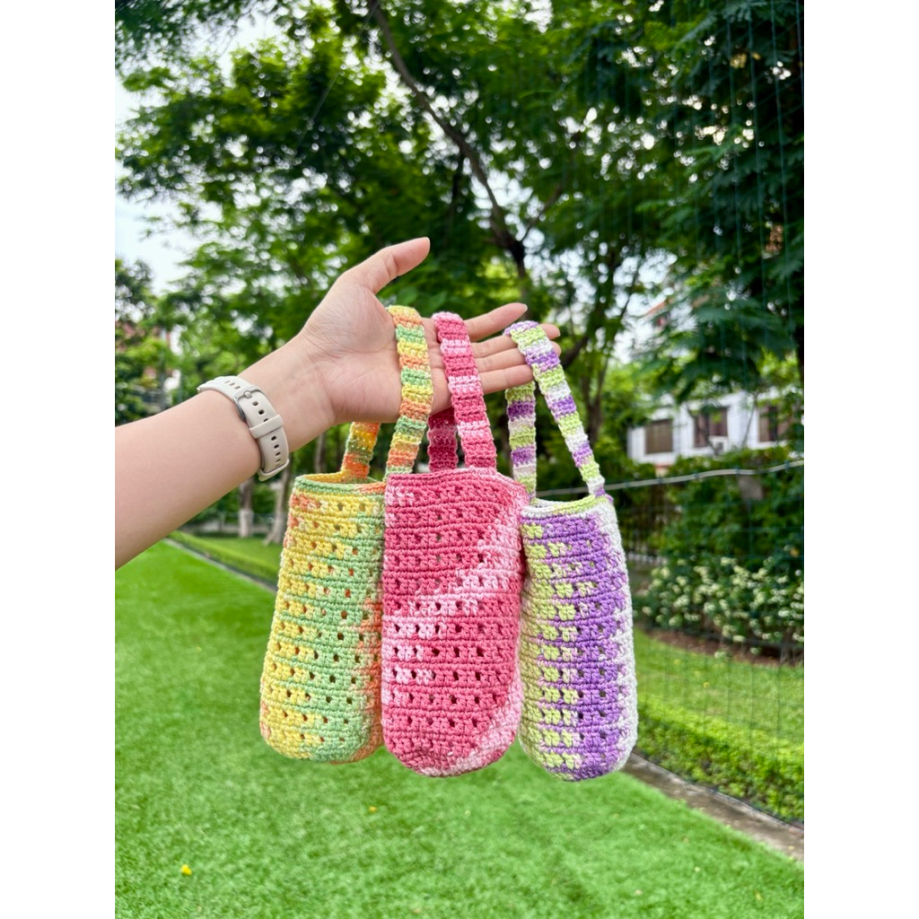 [Màu mới] Túi đựng bình ly nước bình giữ nhiệt Star buck chai sữa hạt bằng len crochet bottle holder