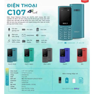  Điện thoại 4G Goly C107 4G Xài sim Mobi ok,đèn pin siêu sáng dùng pin 5C - Bảo hành 12 tháng 