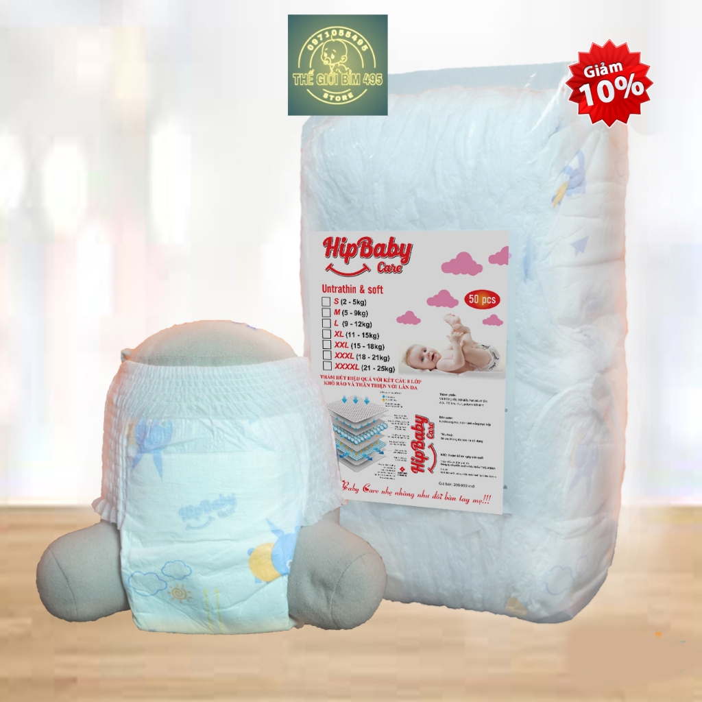 COMBO 100 miếng bỉm HIPBABY CARE , phiên bản nâng cấp, bao bì xịn, đủ các size S/M/L/XL/2XL/3XL