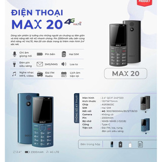 Điện thoại 4g goly max 20 4g xài sim mobi ok, có chức năng ghi âm cuộc gọi, pin trâu 2300mah