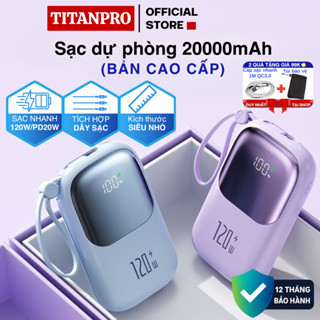 [SIÊU NHỎ] Box sạc dự phòng TITANPRO 20000 mAh, tích hợp dây sạc, màn hình LED, PD 22.5W, tiện lợi, BH 12 tháng