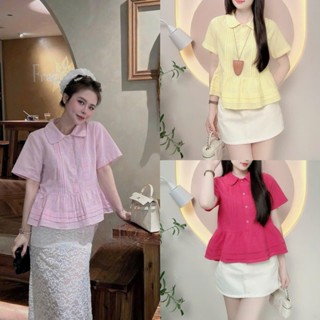 Áo sơ mi nữ kẻ sọc dáng babydoll nhẹ nhàng tay ngắn trẻ trung LAMO - B1424