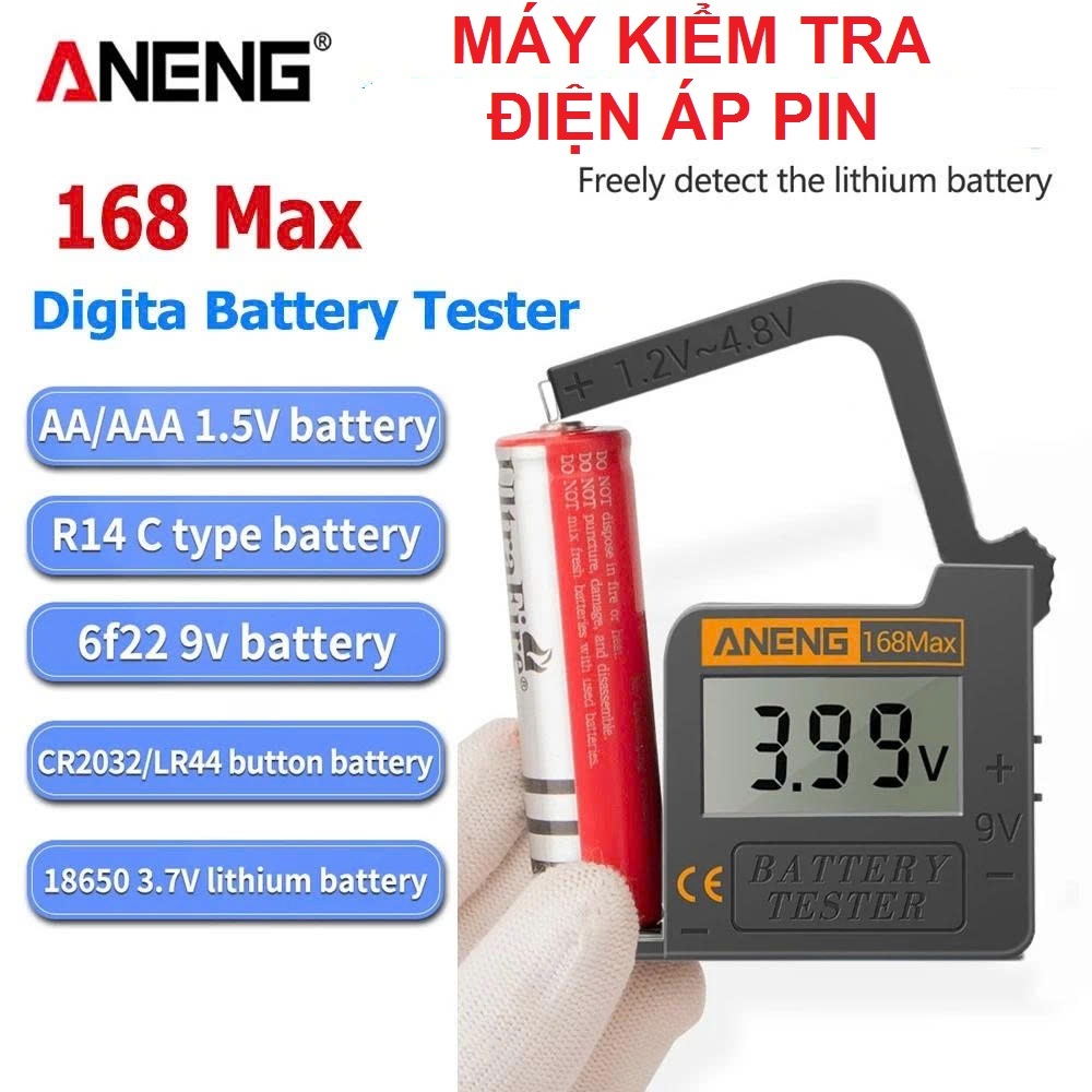 Máy Kiểm Tra Dung Lượng Pin Lithium Kỹ Thuật Số ANENG 168Max Có Màn Hình Hiển Thị AAA AA 6F22 9V
