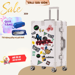 [Vali Sài Gòn] Vali Sticker Cream Màu Trắng Kem Size 20/24/28 khung nhôm khoá sập TSA bảo mật tuyệt đối
